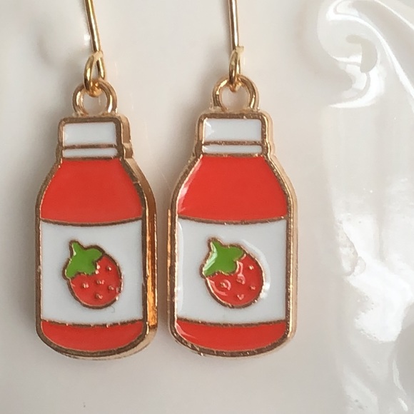 New Ketchup Strawberry Jam Dangling Handmade Earrings Catsup Picnic Fun Gifts - Picture 2 of 5